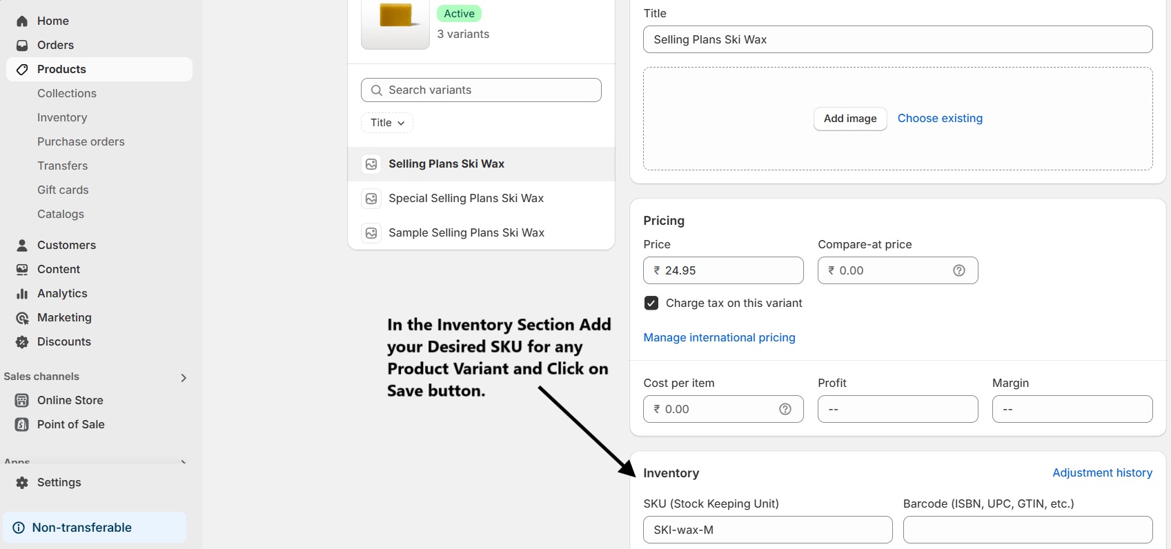 Add SKUs for Variants